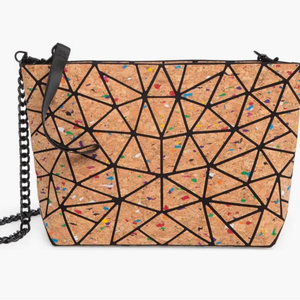 Patrizia Luca Cork Clutch with Black Geometric Design. Slanted triangle NWT - Picture 7 of 11